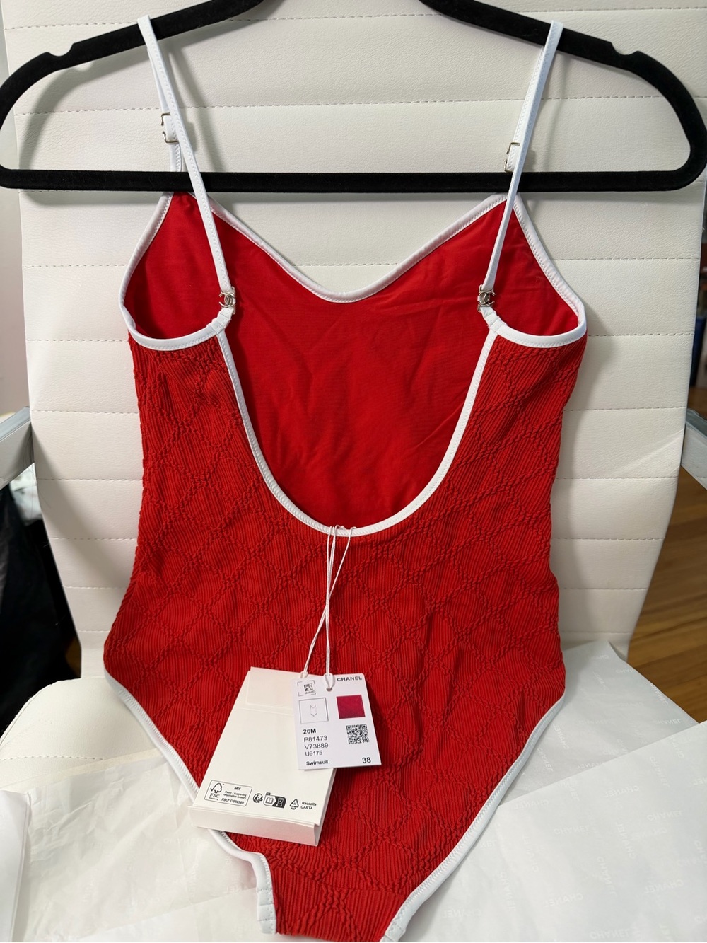 Chanel coco beach 26m CC logo strap swimsuit sz 38 nwt - Picture 6 of 11